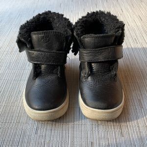 Freshly Picked kids size 6 black leather & shearling high top sneakers.